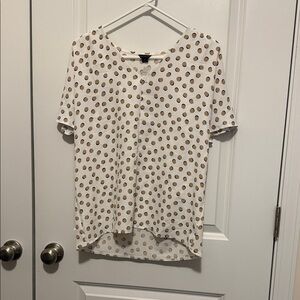 Ann Taylor White and Brown Polka Dot Blouse